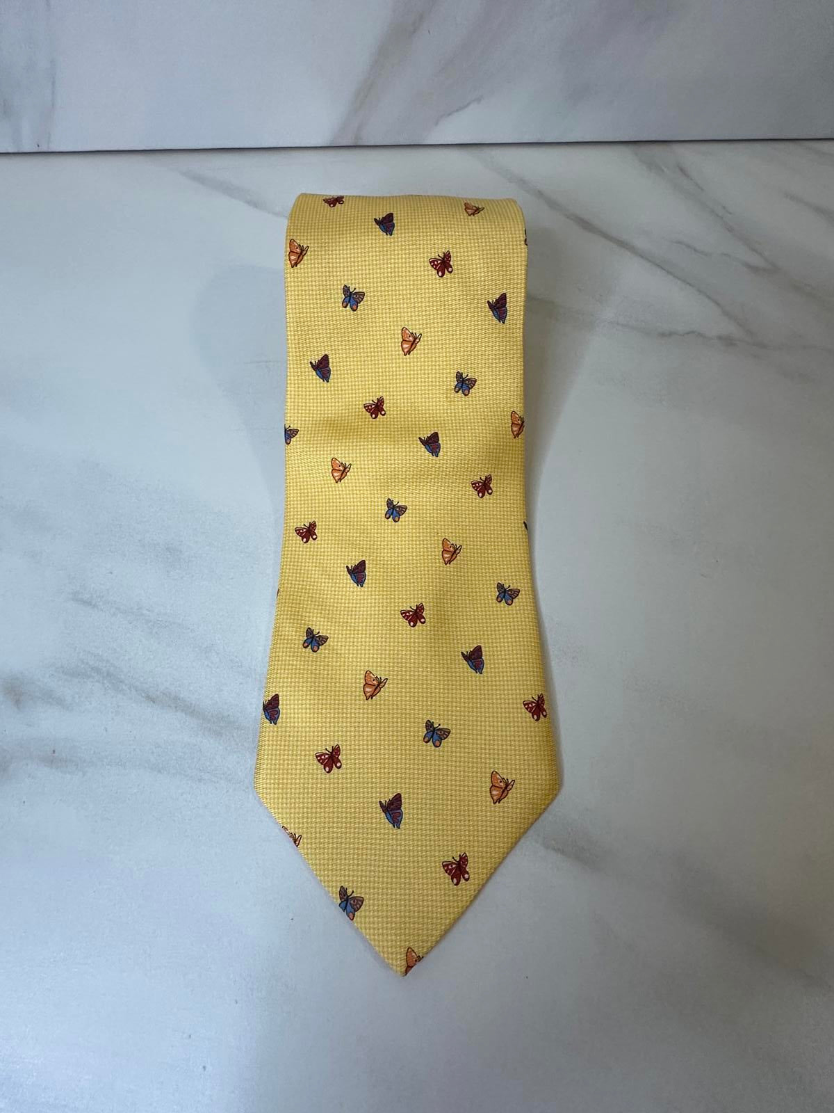 Brooks Brothers Makers classic yellow/multicolored butterfly 100% silk necktie