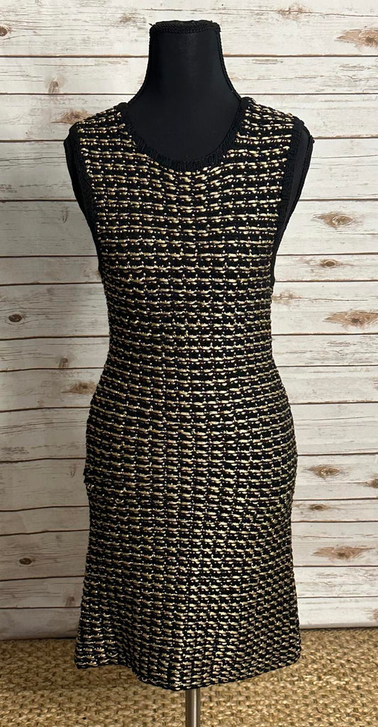 Alice+Olivia black/gold tweed sleeveless A-line textured knit mini dress Size XS
