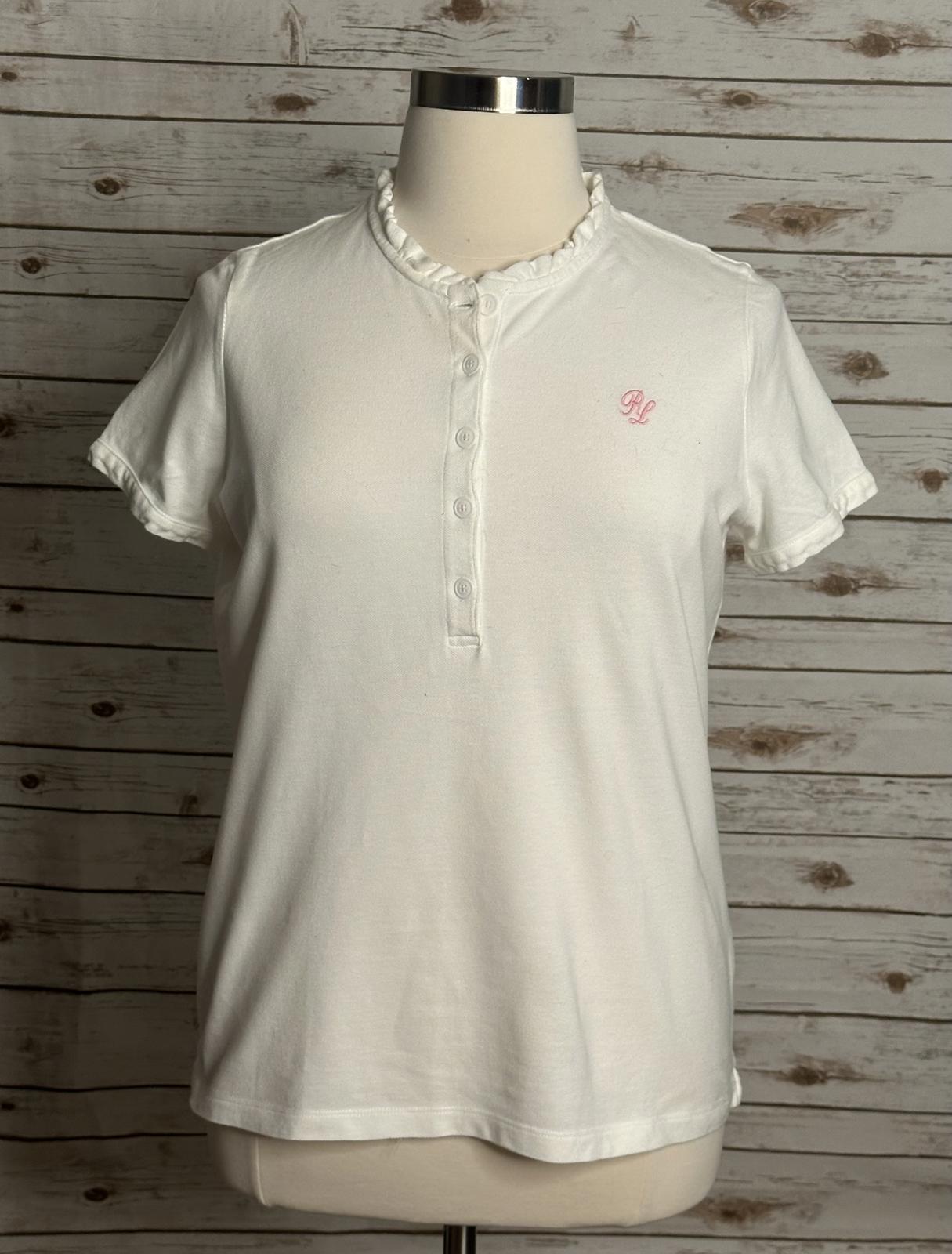Vtg Polo Jeans Co white cotton short-sleeve ruffled collar polo shirt Size XL