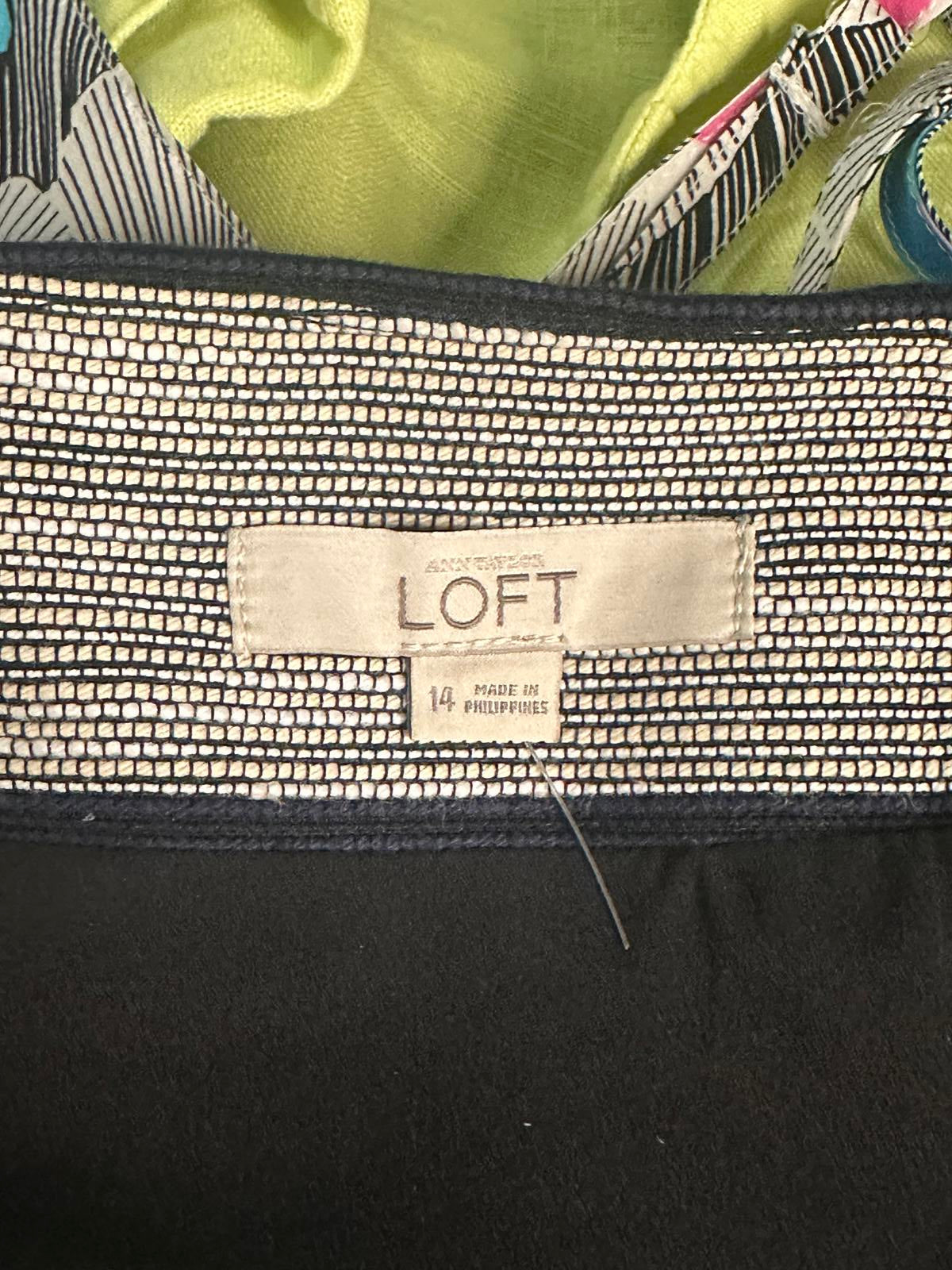 LOFT corpcore navy/grey striped cotton-blend A-line mini skirt Size 14