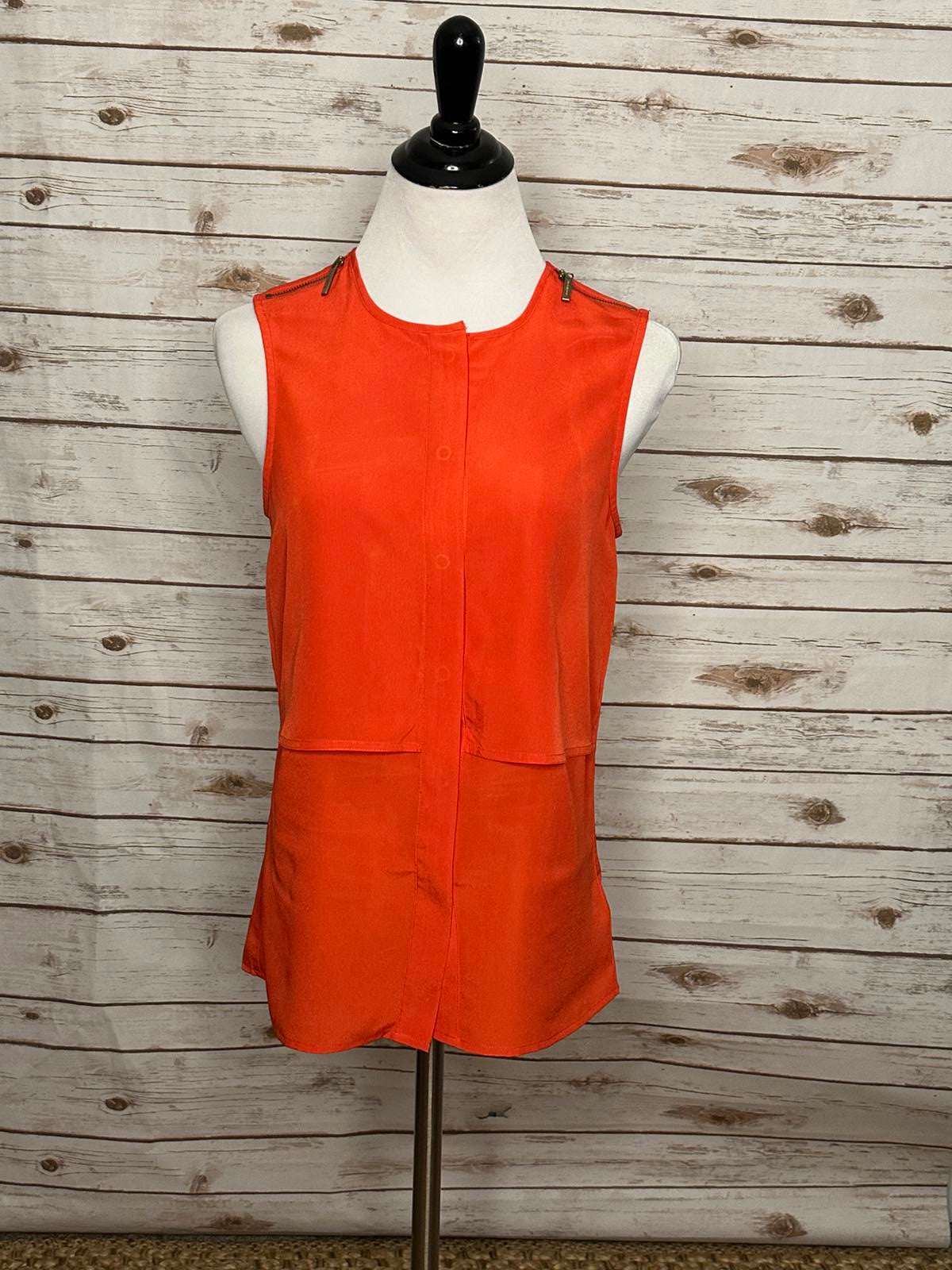 Michael Michael Kors orange sleeveless front draped button-up blouse Size XS