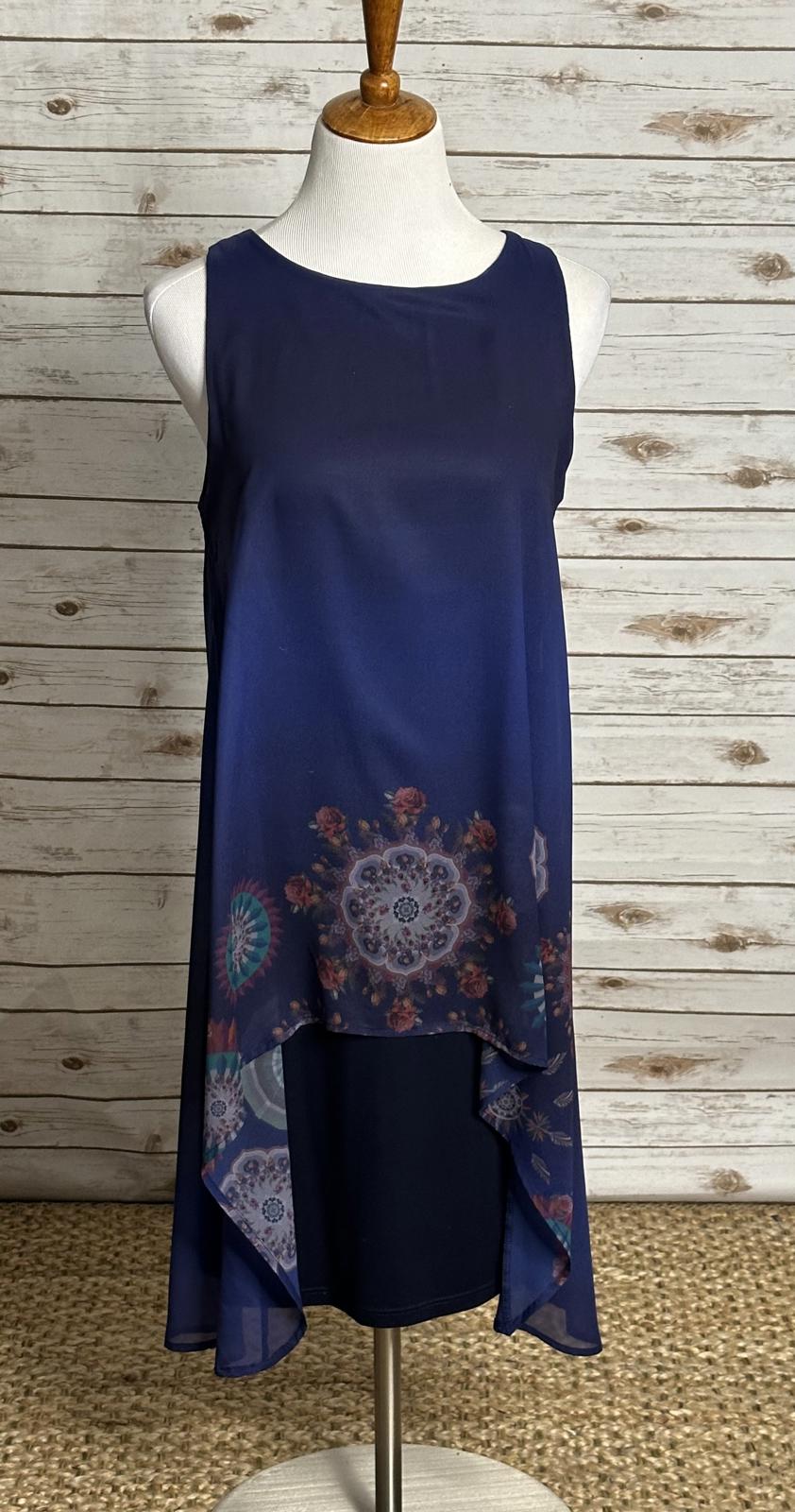 Desigual purple sleeveless chiffon floral lagenlook midi shift dress Size Medium