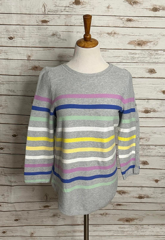 Talbots classic grey multicolored striped cotton 3/4 length sweater Size Large