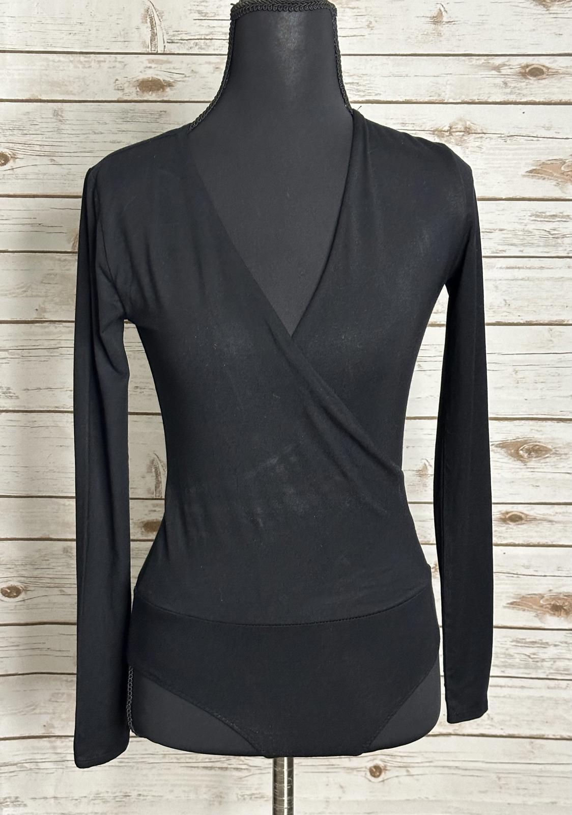 J.Crew black office siren long sleeve surplice faux wrap front bodysuit Size XXS