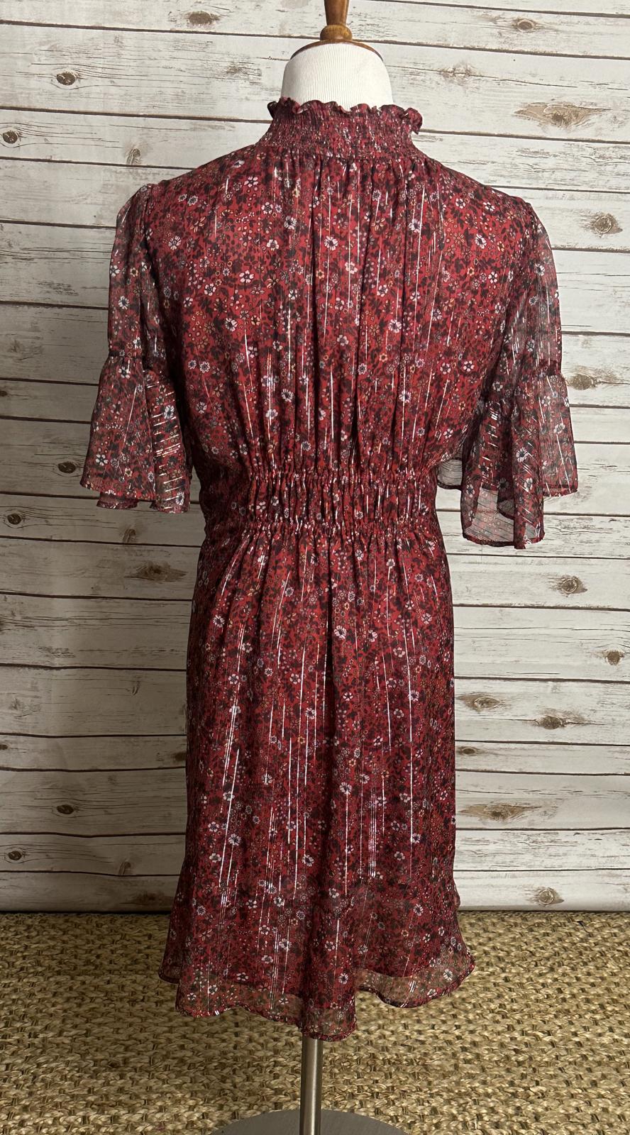 Anthropologie Ranna Gill red ditsy floral Franny smocked mini dress Size Small