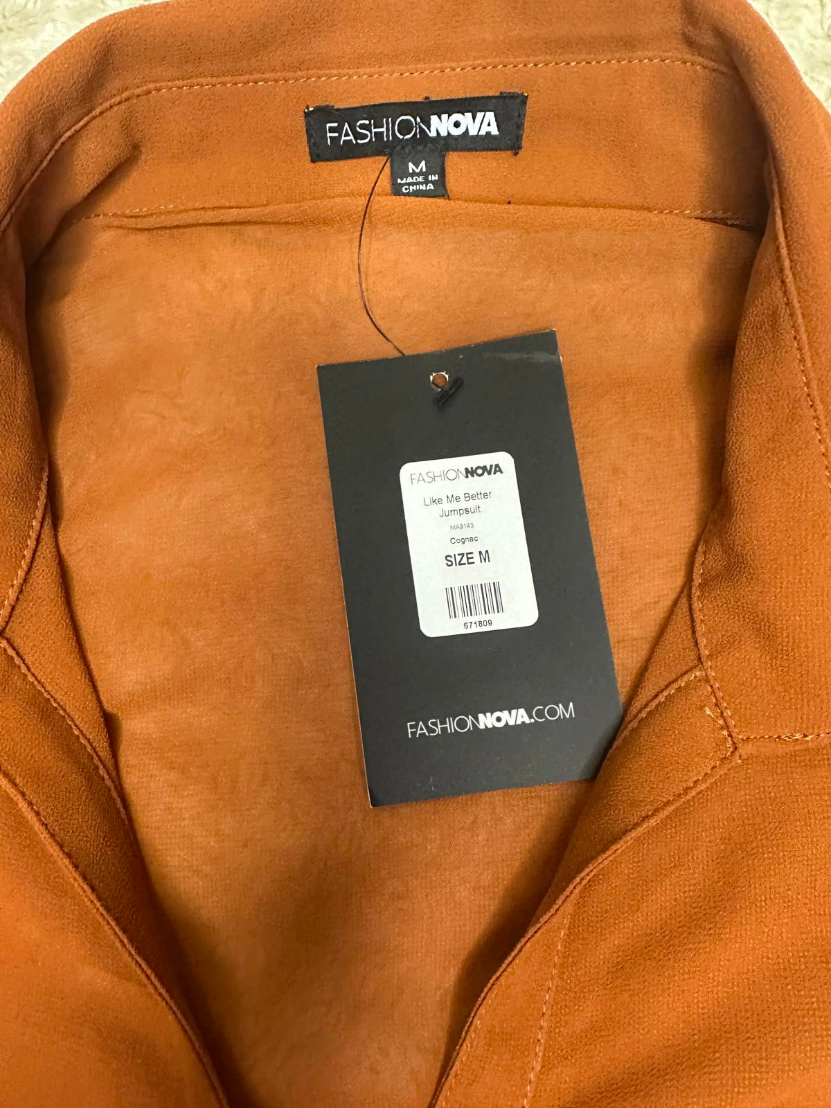 Fashion Nova lightweight cognac brown 'Like Me Better' jumpsuit Size Medium