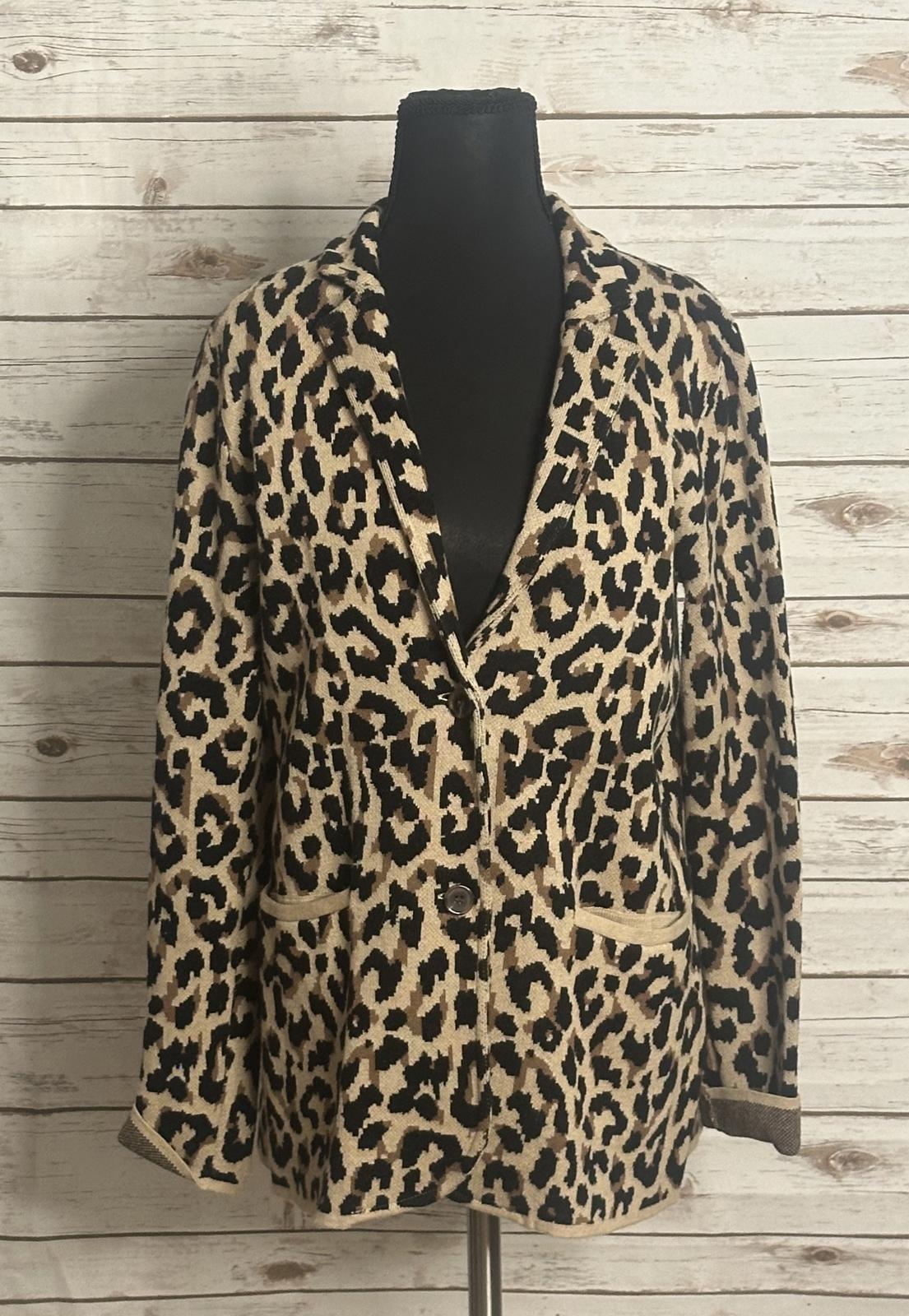J.Crew mob wife business casual cotton leopard sweater blazer Size Small