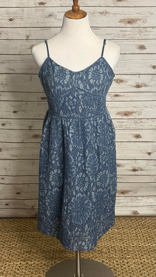 LOFT coquette perwinkle cotton-blend floral eyelet lace A-line dress Size 12P