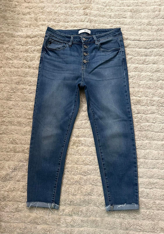 KanCan medium wash high-rise button fly cropped jeans Size 31