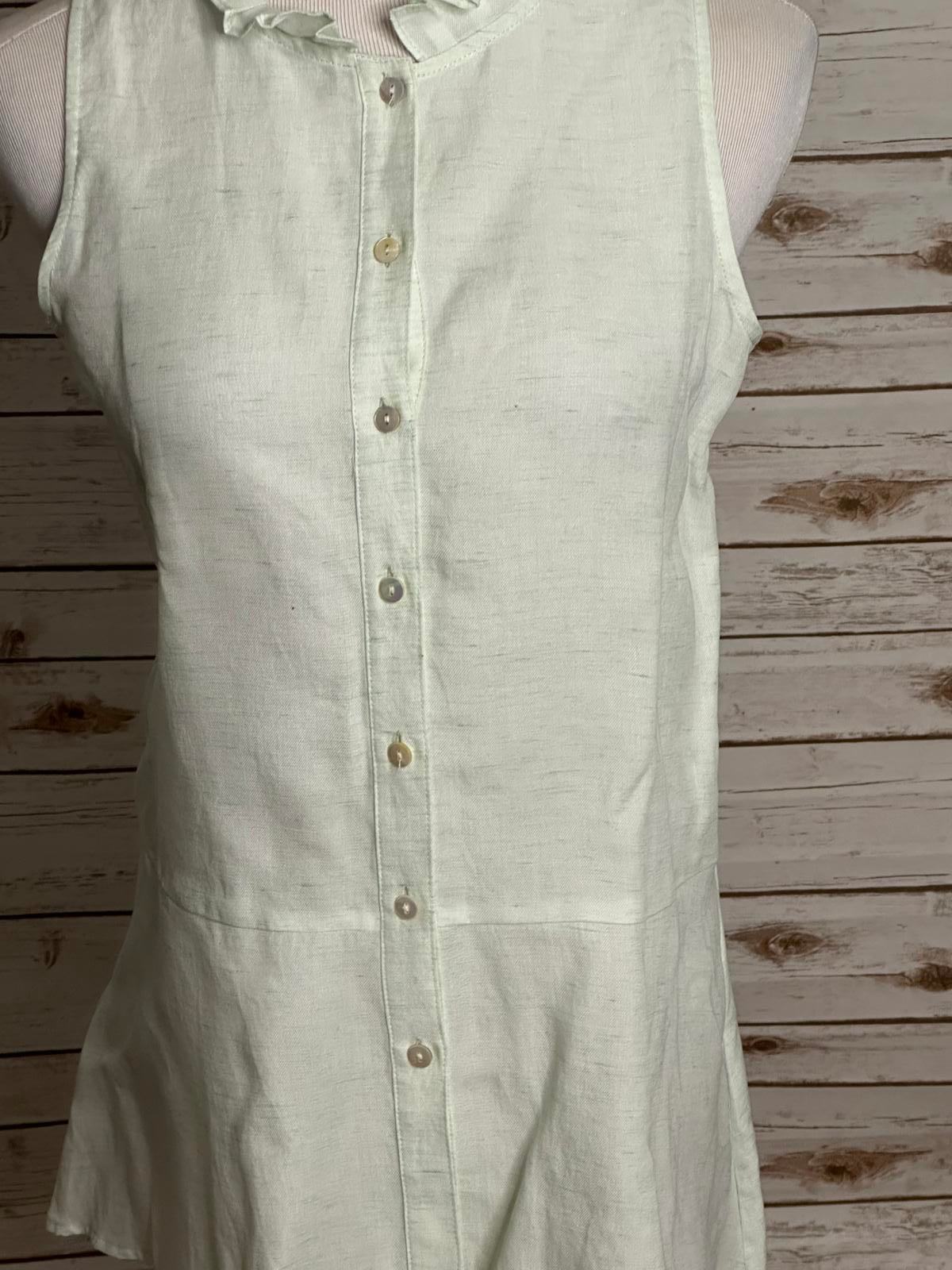 Worth New York pleated collar sleeveless button-up linen-blend shirt Size 12