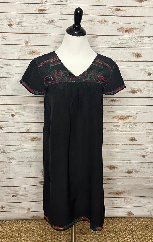 Madewell black/multicolored boho chic embroidered silk sundress Size XS