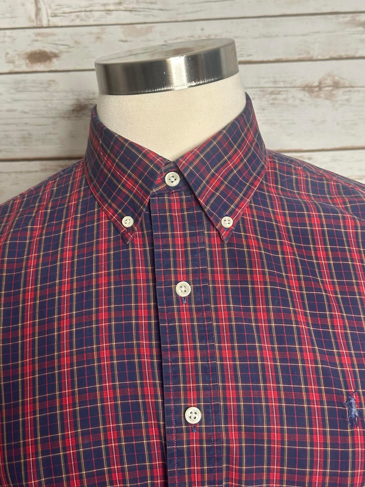 Ralph Lauren Classic Fit red/navy blue classic plaid button-down shirt Size XL