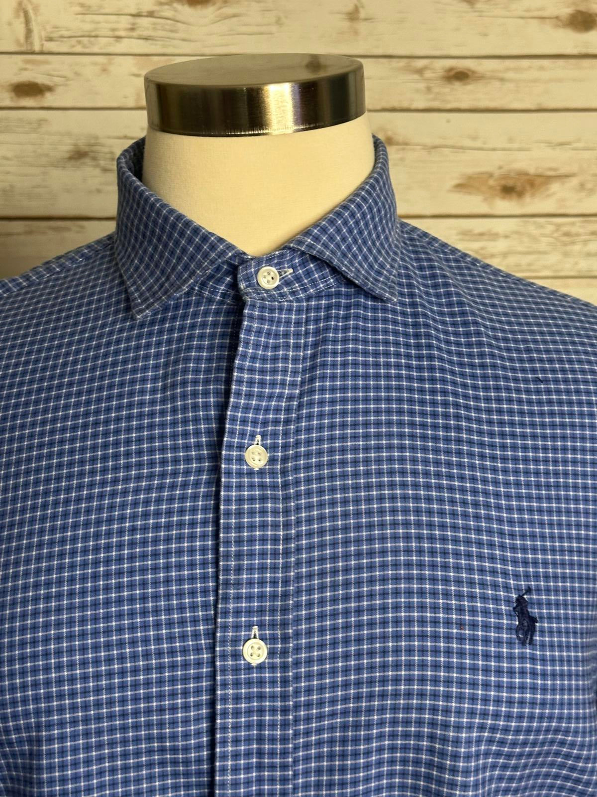 Polo Ralph Lauren classic cotton blue/navy/white plaid button-up shirt Size XL