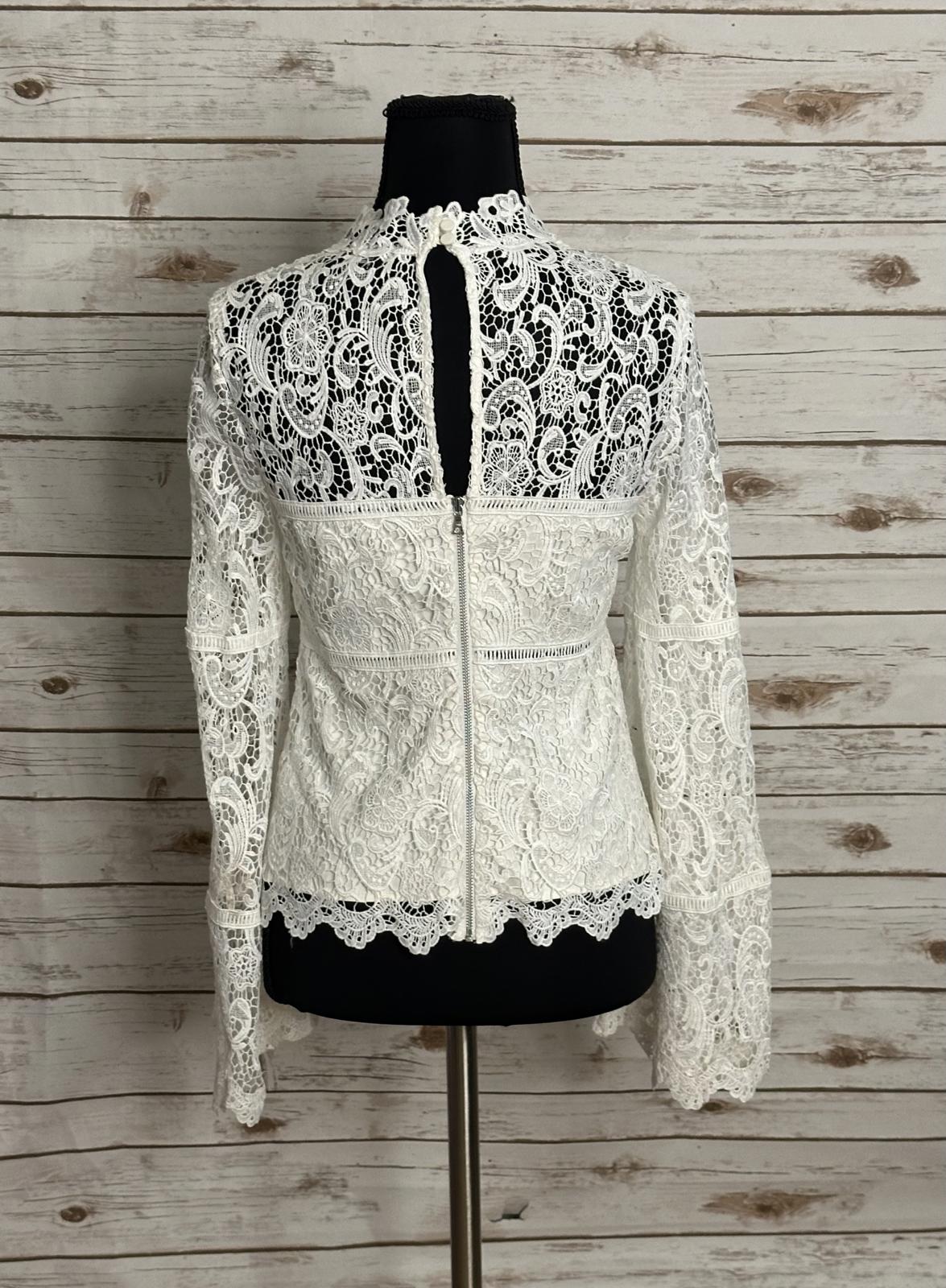 Bardot X REVOLVE Sansa white mock neck floral lace flared sleeve top Size 4