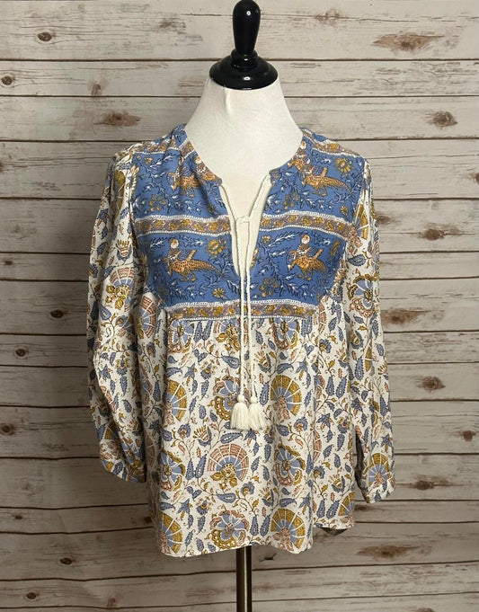 Lucky Brand multicolored vintage-inspired printed Evelyn peasant top Size Small
