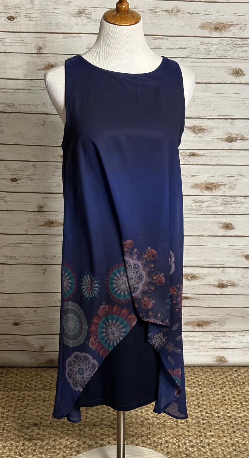 Desigual purple sleeveless chiffon floral lagenlook midi shift dress Size Medium