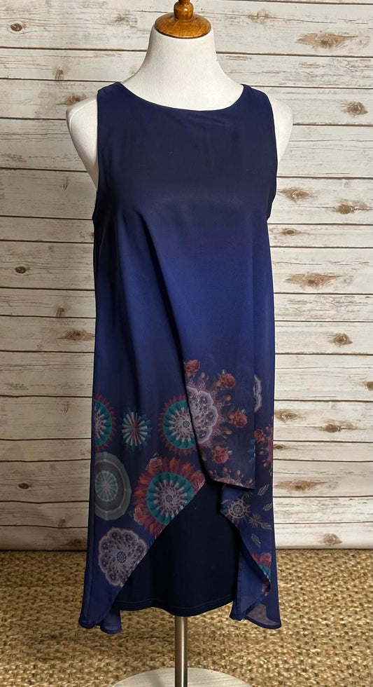 Desigual purple sleeveless chiffon floral lagenlook midi shift dress Size Medium