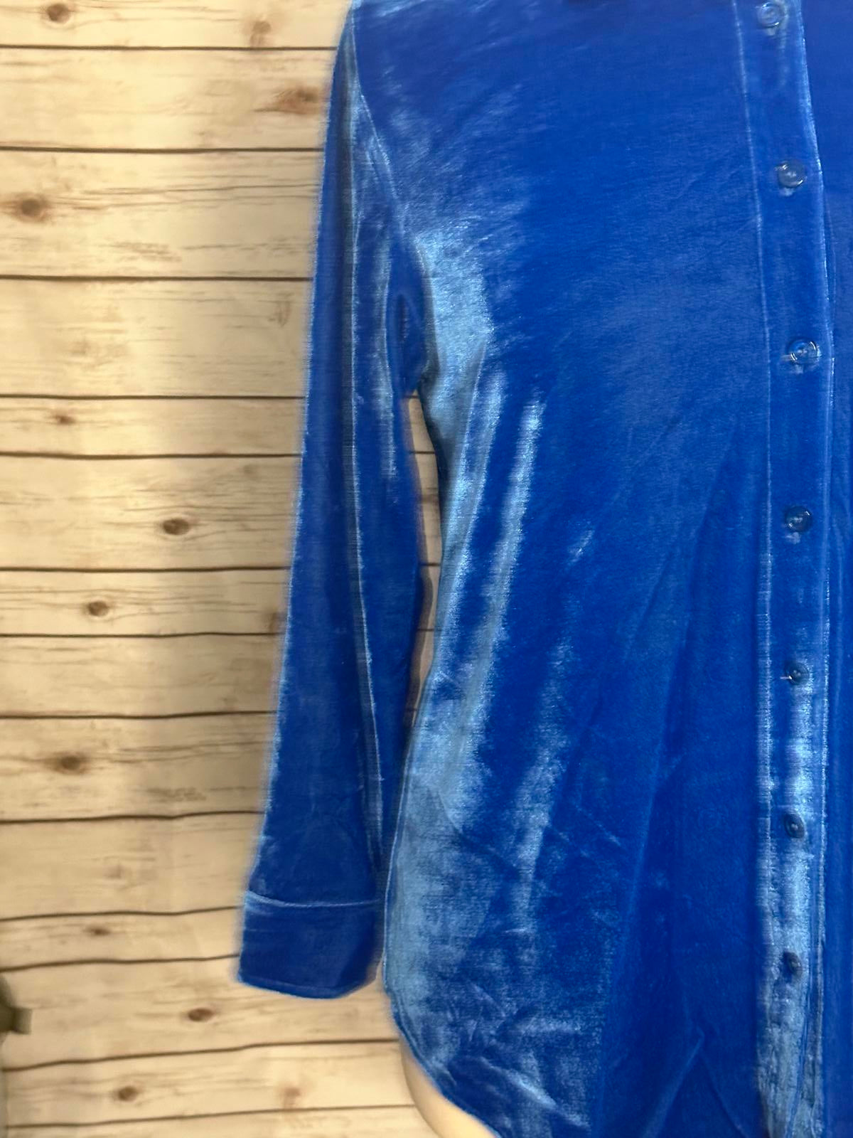 Soft Surroundings sapphire blue velvet button-down shirt Size PL