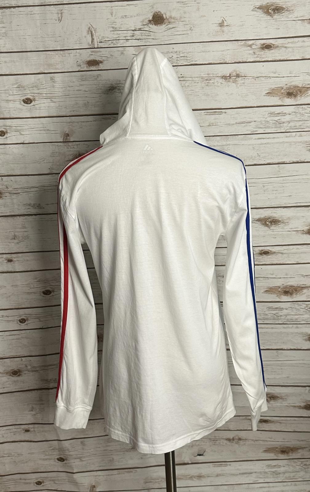 Adidas white cotton graphic print hooded long sleeve t-shirt Size L (14-16)