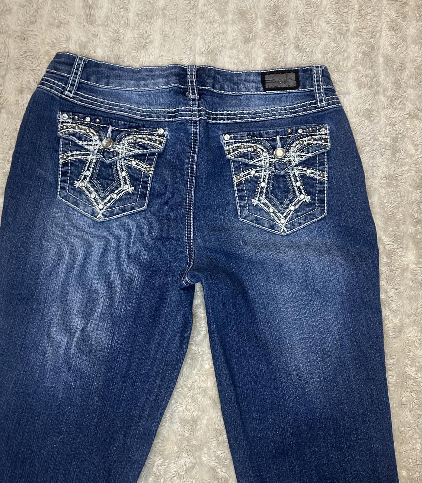 Vtg Earl Jeans Y2K medium wash rhinestone embellished denim capris Size 8