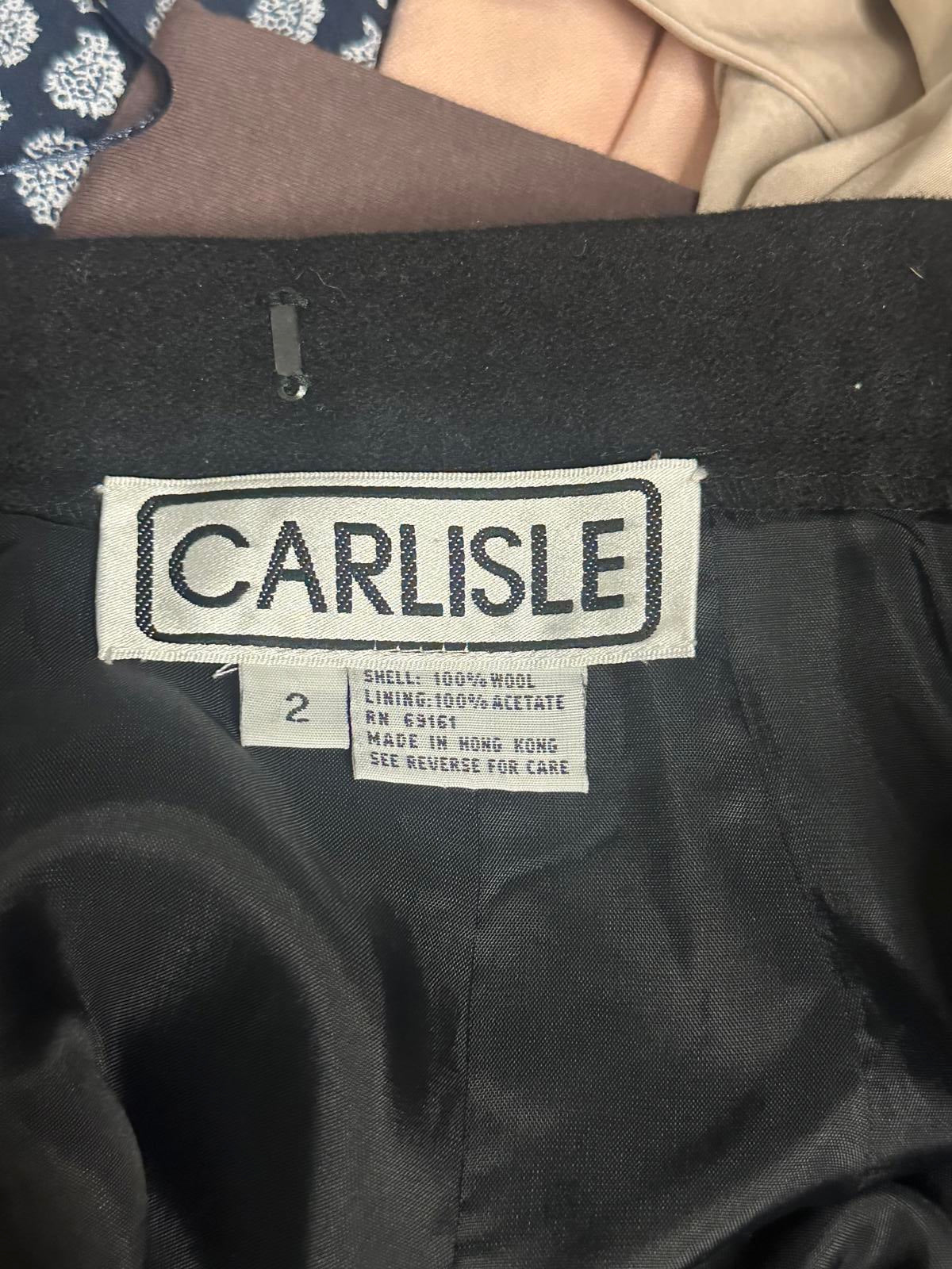 Vintage Carlisle office siren black wool wrap fringe pencil skirt Size 2