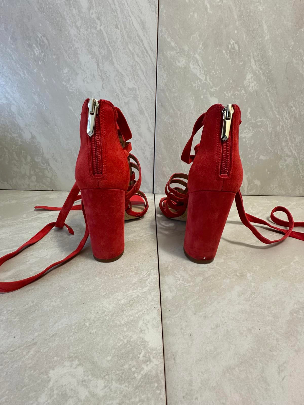 Sam Edelman red orange Yarina caged suede strappy sandals Size 6M