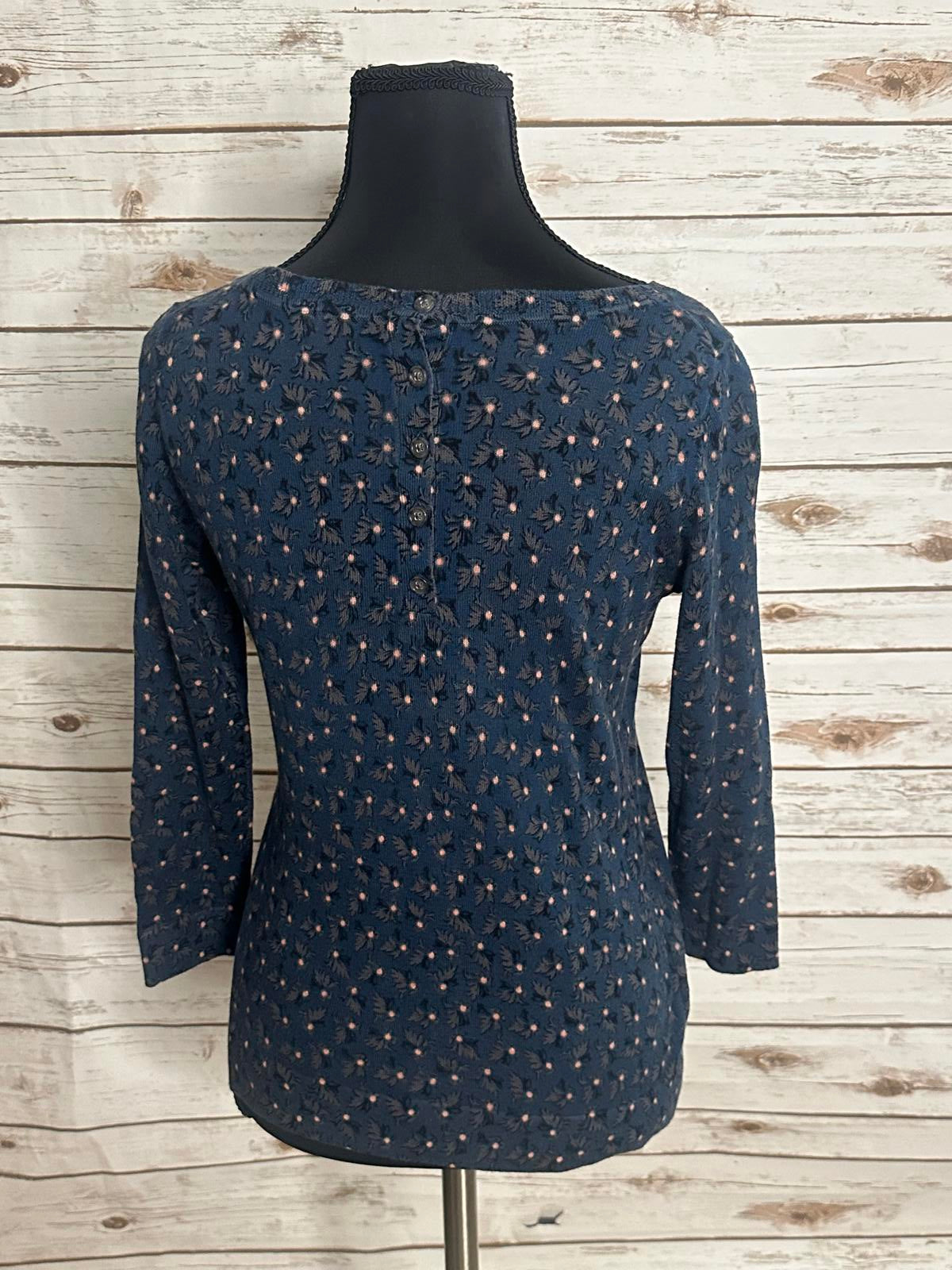 LOFT Petite blue floral cotton crew neck 3/4 length sleeve knit sweater Size XSP