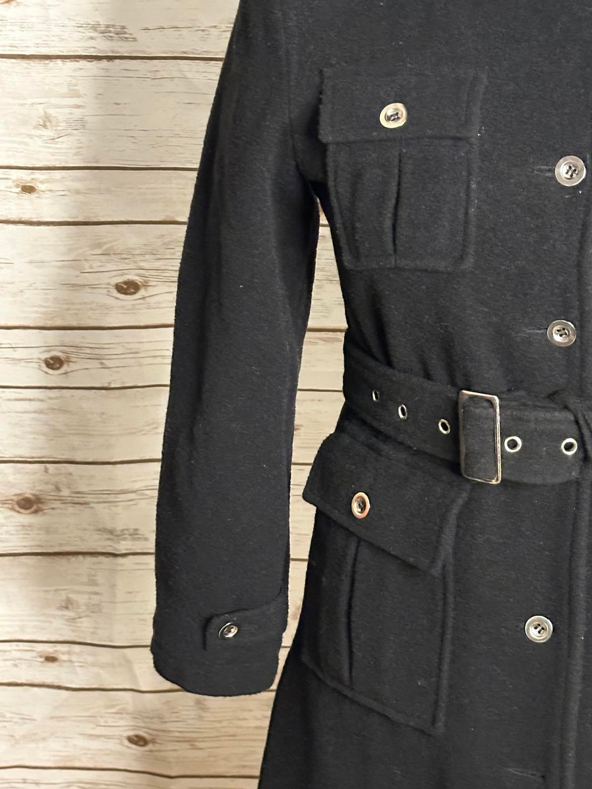 London Fog classic witchcore gothic black wool hooded belted overcoat Size 12