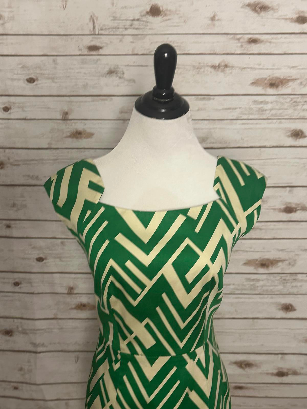 Milly green/white cotton officecore sheath dress Size 4