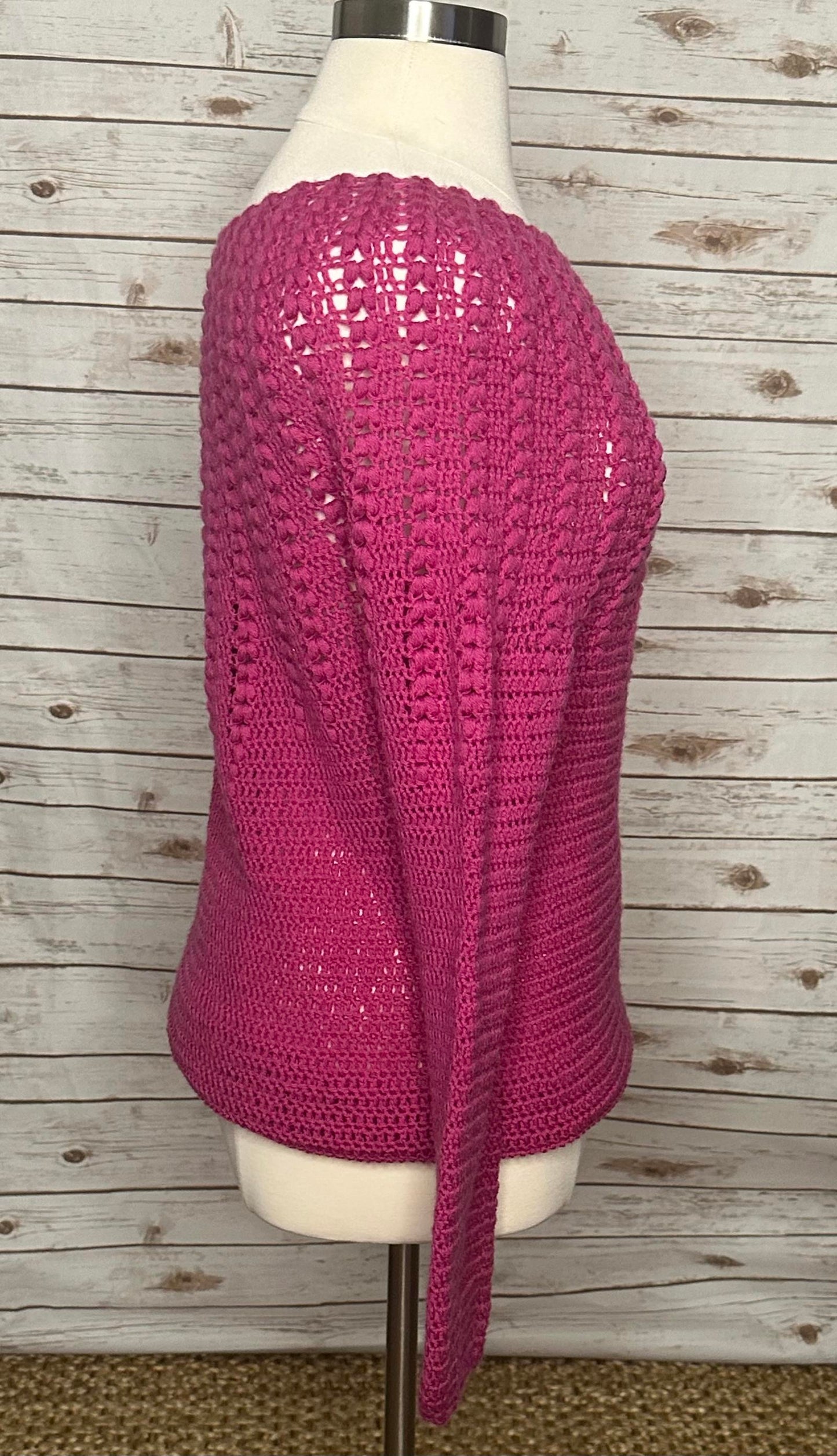 No brand handmade fuchsia open-knit crochet sweater Size XL