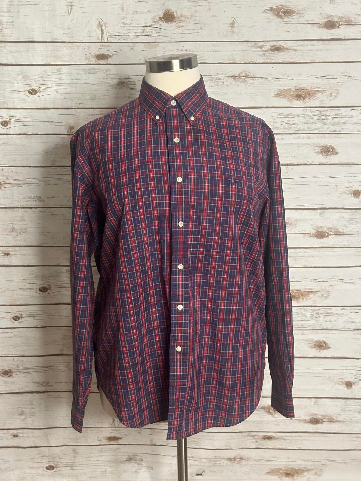 Ralph Lauren Classic Fit red/navy blue classic plaid button-down shirt Size XL