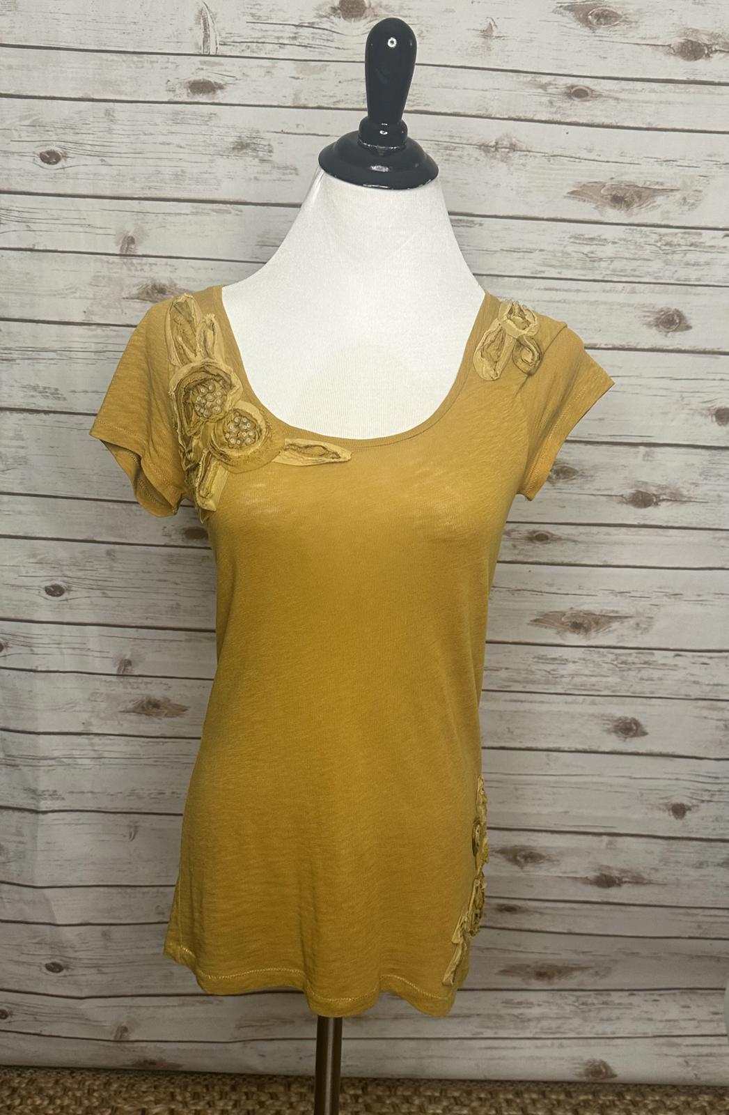 J. Crew classic mustard floral/sequin embellished cotton t-shirt Size Small