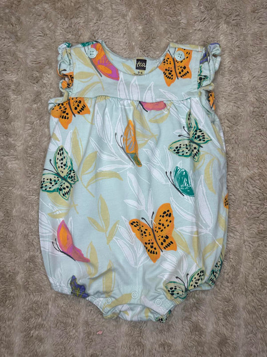 Tea Collection mint green butterfly flutter sleeve cotton short romper Size 3-6M