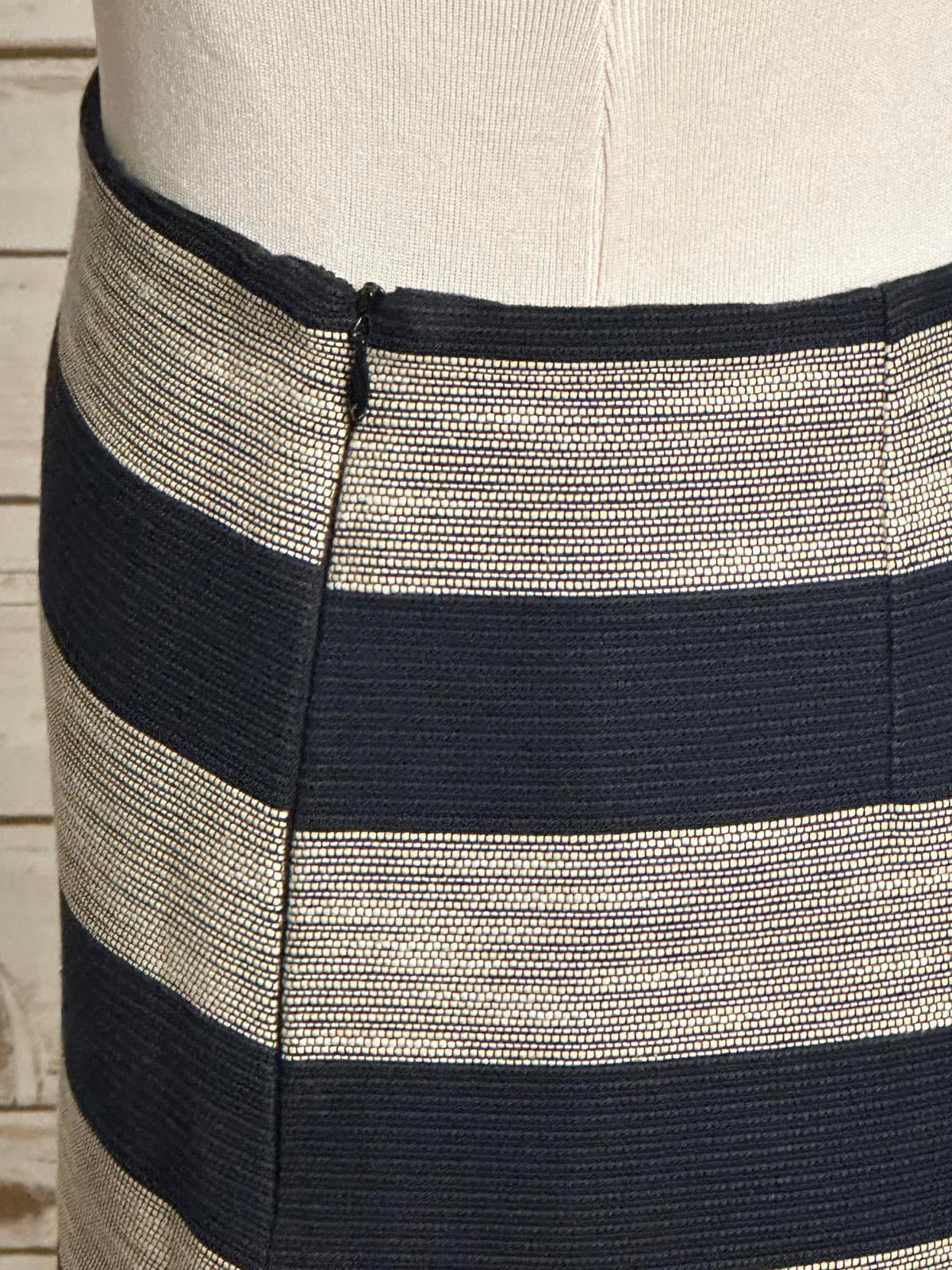 LOFT corpcore navy/grey striped cotton-blend A-line mini skirt Size 14