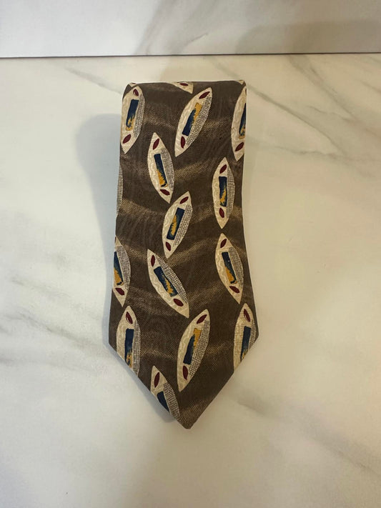 Vintage Oscar de la Renta classic corpcore khaki/multicolored silk necktie