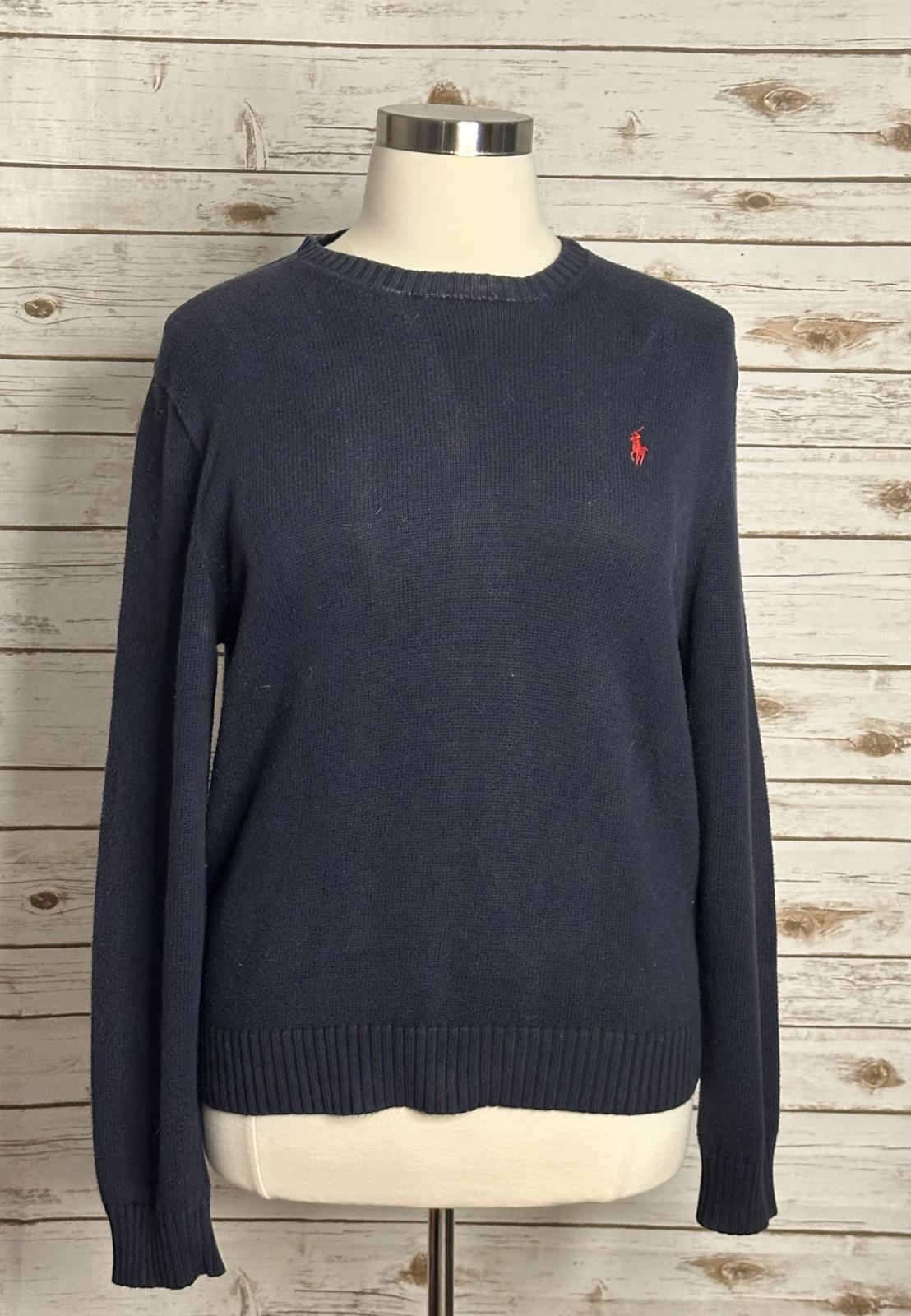Polo Ralph Lauren navy cotton crewneck long sleeve pullover sweater Size Large