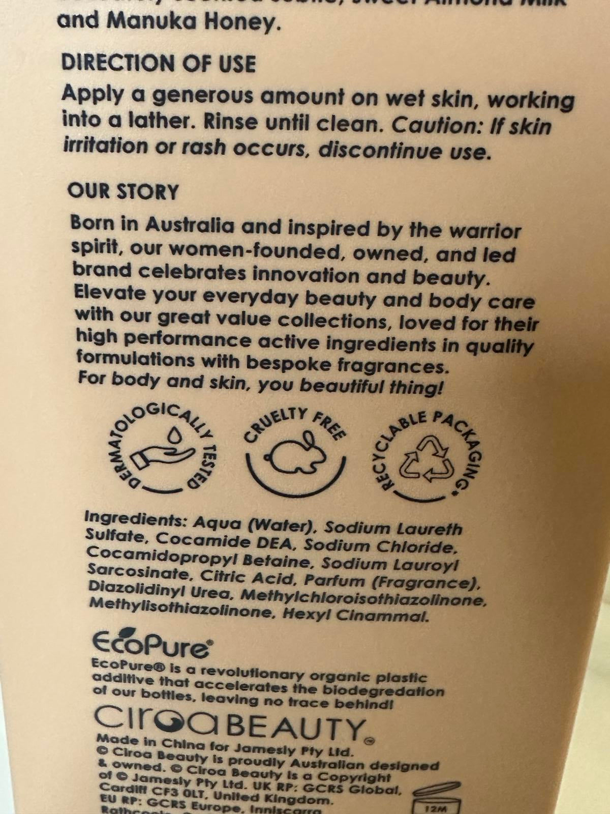 Discontinued Ciroa Almond Milk & Manuka Honey shower gel (Soothe & Calm)