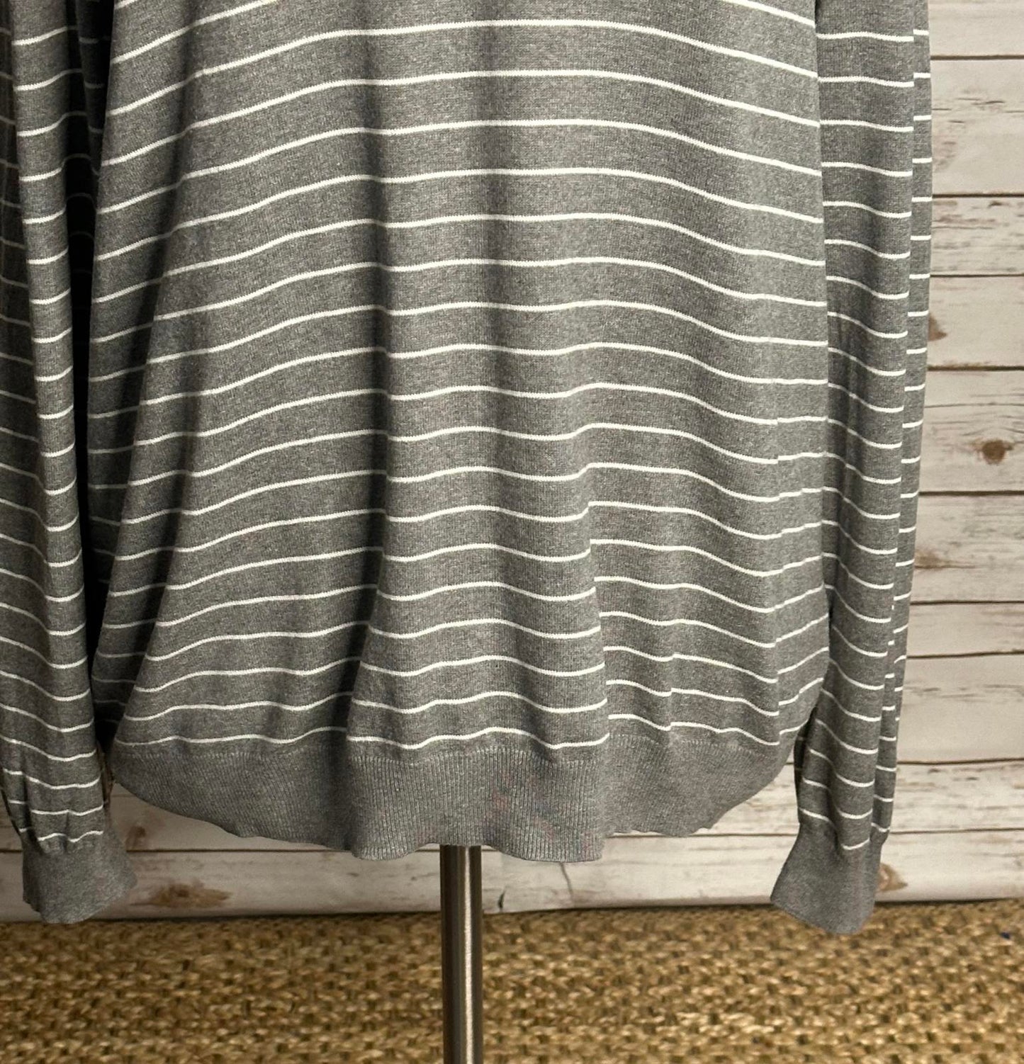Polo Ralph Lauren preppy Pima cotton grey/white striped pullover sweater Size XL