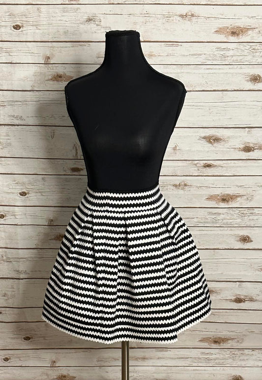 Express black and white rikrak striped pleated mini skater skirt Size Small