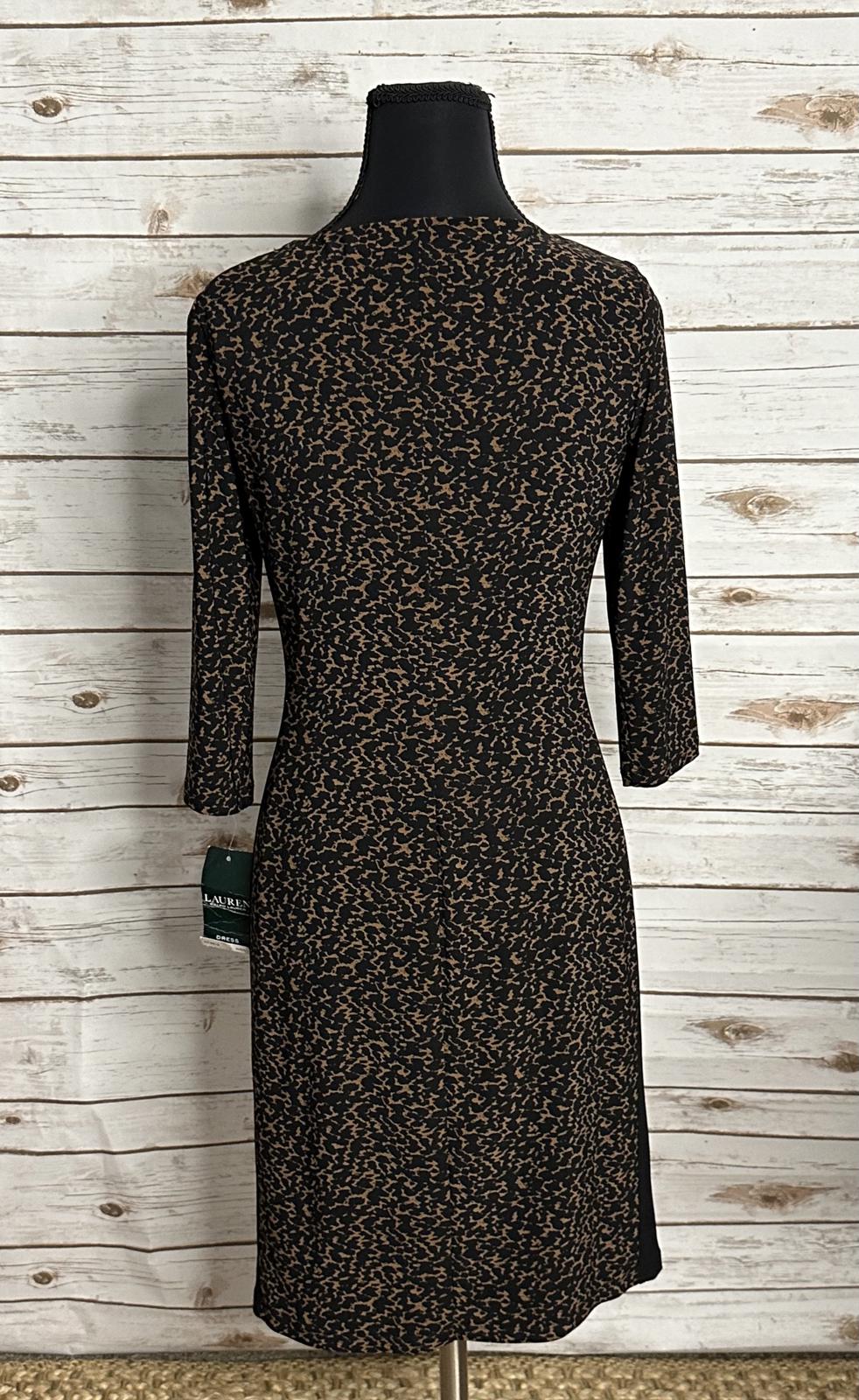 Lauren Ralph Lauren mob wife black/brown leopard print midi sheath dress Size 6P