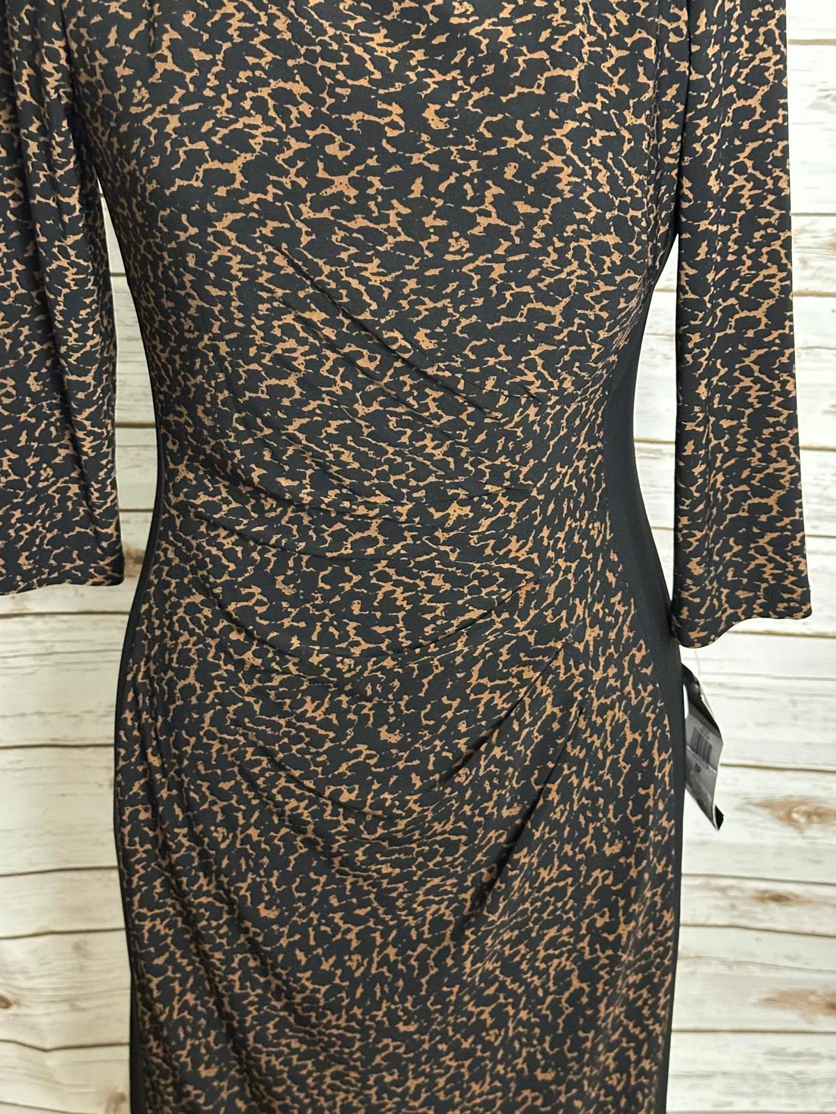 Lauren Ralph Lauren mob wife black/brown leopard print midi sheath dress Size 6P