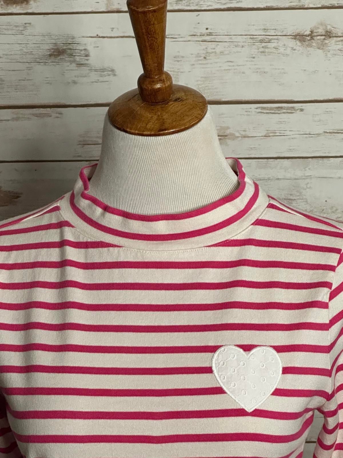 Talbots pink/white cotton striped lace eyelet trim mock neck top Size MP