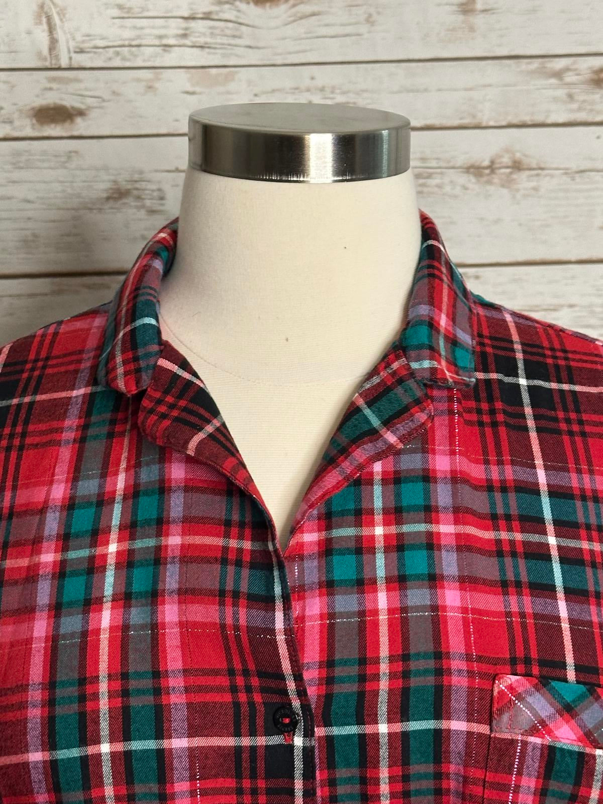 Victoria's Secret VS flannel short sleeve button-up pajama/sleep top Size XL