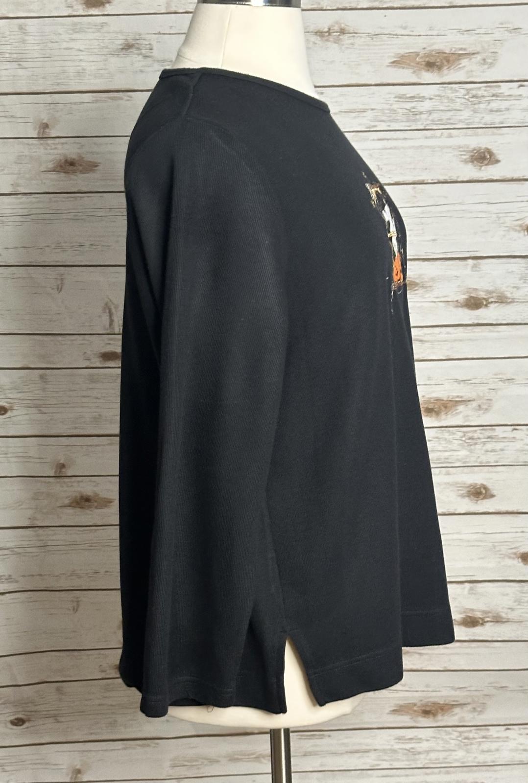 White Stag black ribbed long sleeve Halloween embroidered top Size 18W/20W