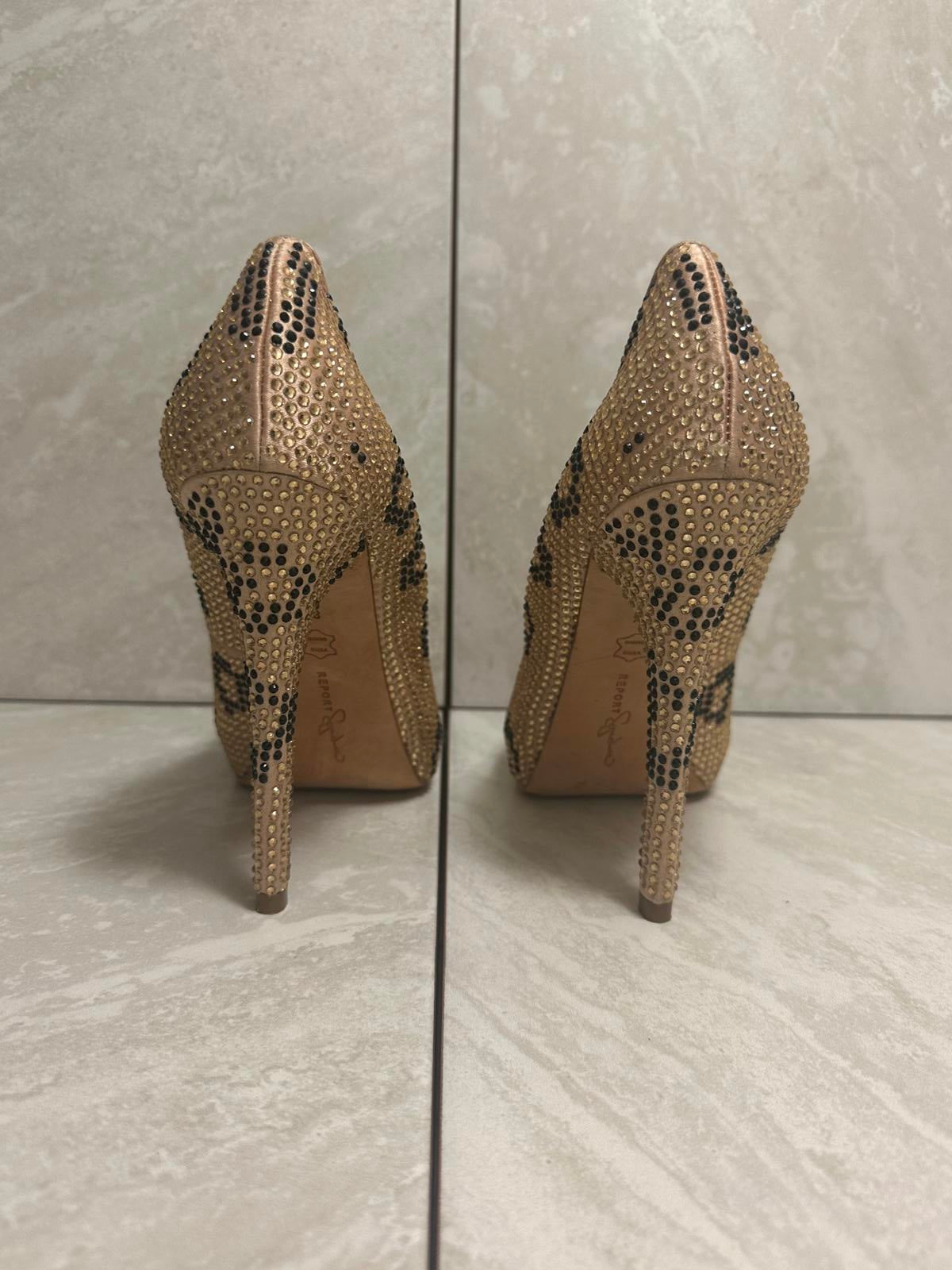 Report Signature 'Parker' rhinestone leopard print platform stilettos Size 8.5