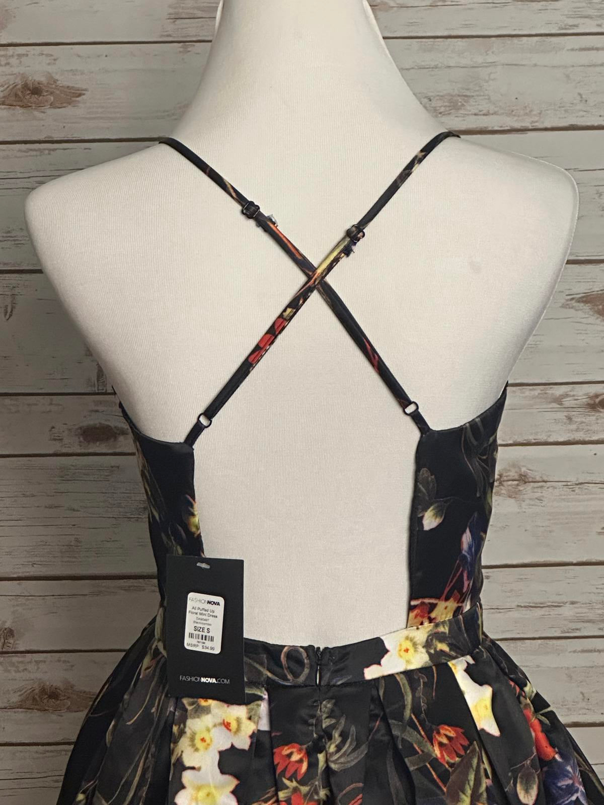 Fashion Nova 'All Puffed Up' satin floral mini cocktail dress Size Small