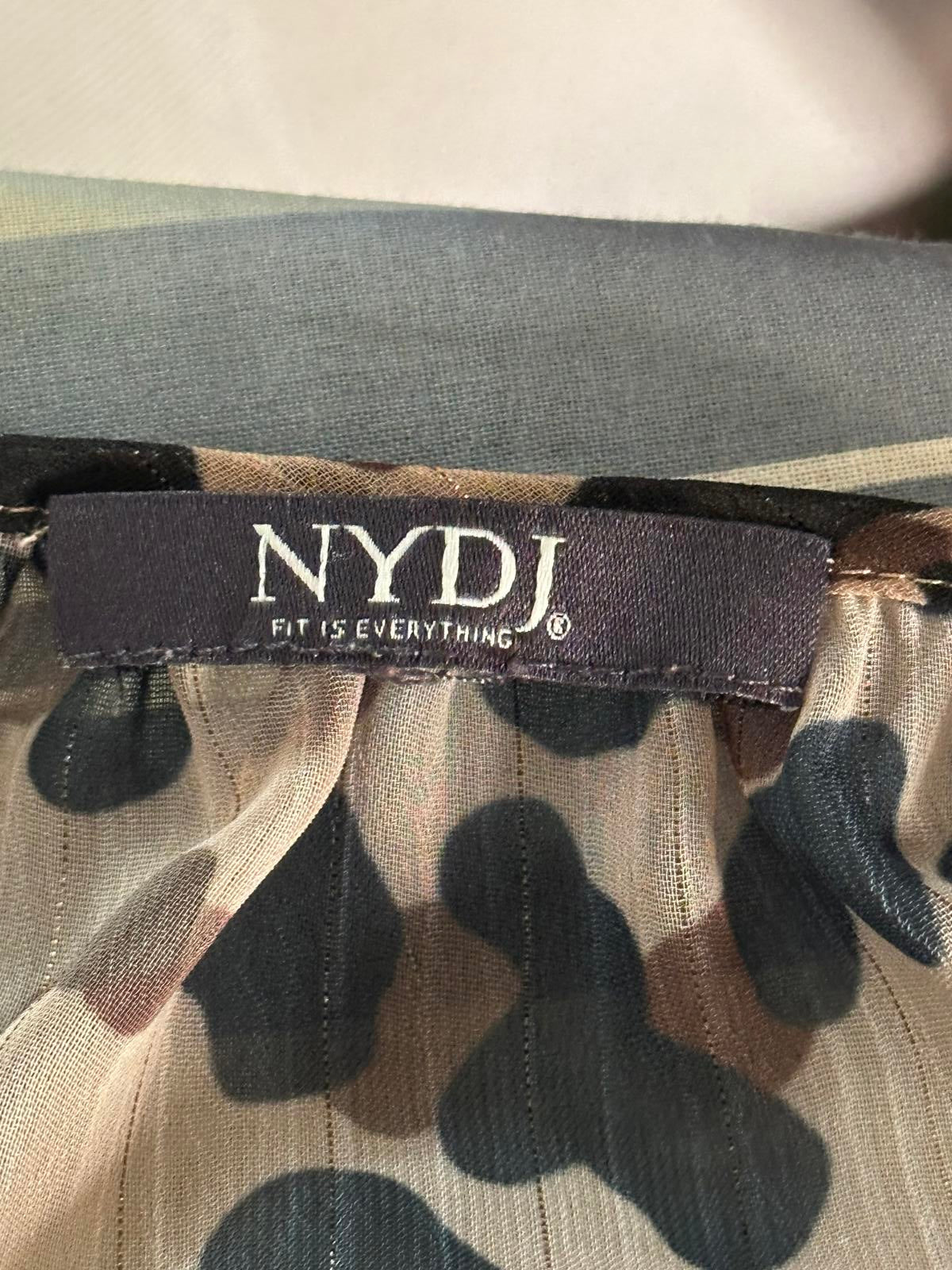 NYDJ sheer leopard -print split neck peasant blouse Size 2X