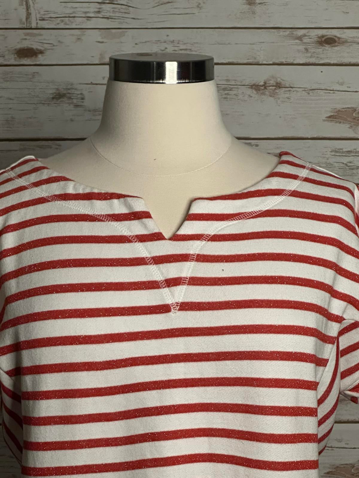T by Talbots Stargazer red/white metallic striped cotton t-shirt dress Size XL