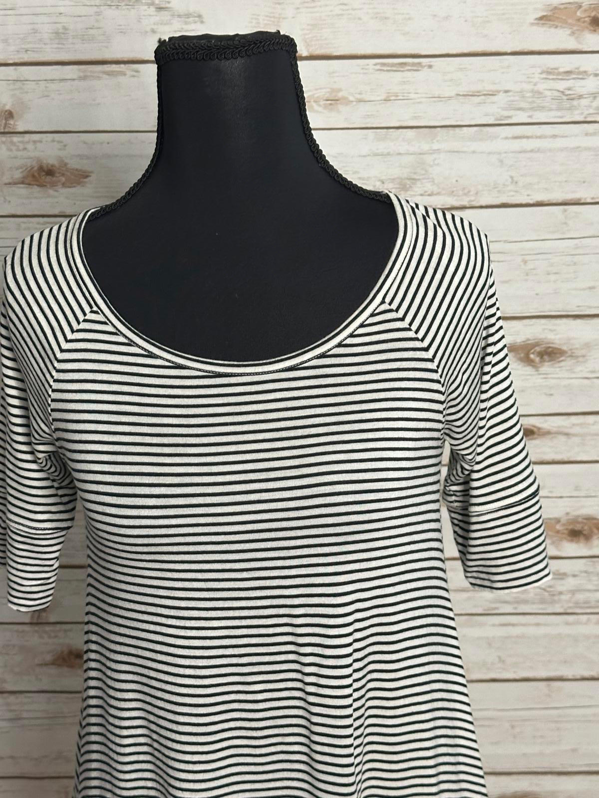 Roxy black/white striped 3/4 length sleeve jersey trapeze dress Size Small