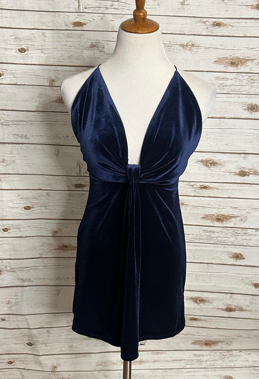 Cotton Candy LA dark blue goth halter draped front velvet mini dress Size Small